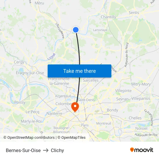 Bernes-Sur-Oise to Clichy map