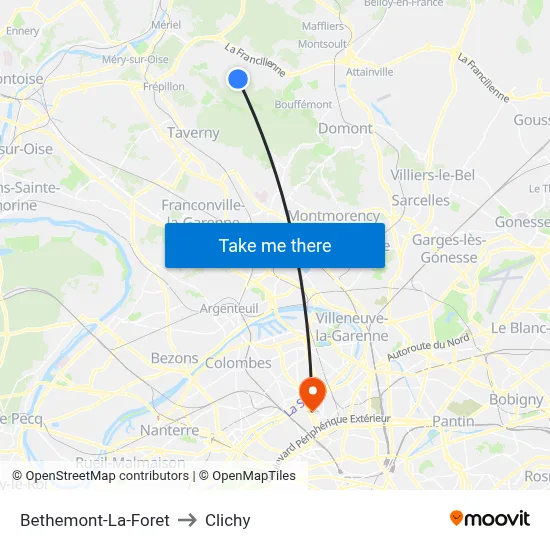 Bethemont-La-Foret to Clichy map