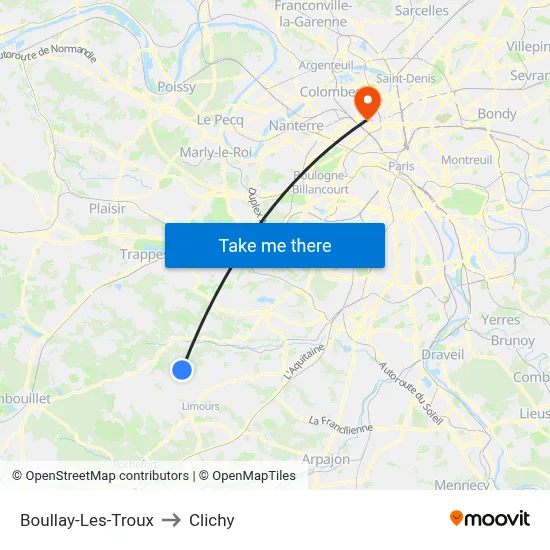 Boullay-Les-Troux to Clichy map