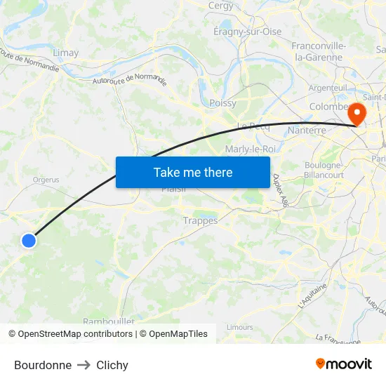 Bourdonne to Clichy map