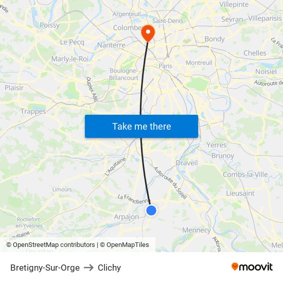 Bretigny-Sur-Orge to Clichy map