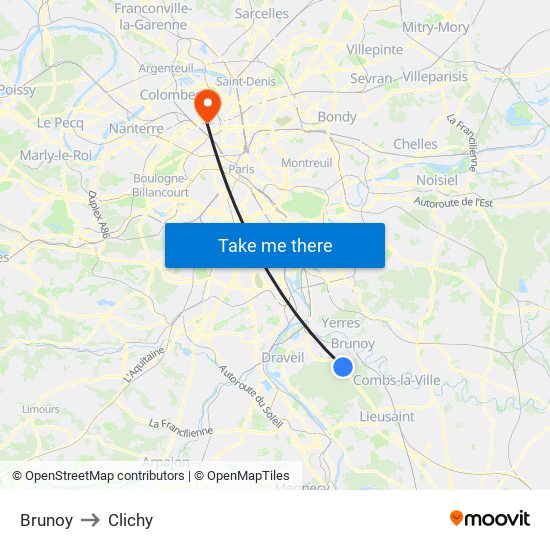 Brunoy to Clichy map