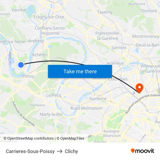 Carrieres-Sous-Poissy to Clichy map