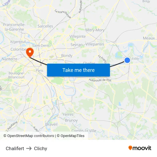 Chalifert to Clichy map