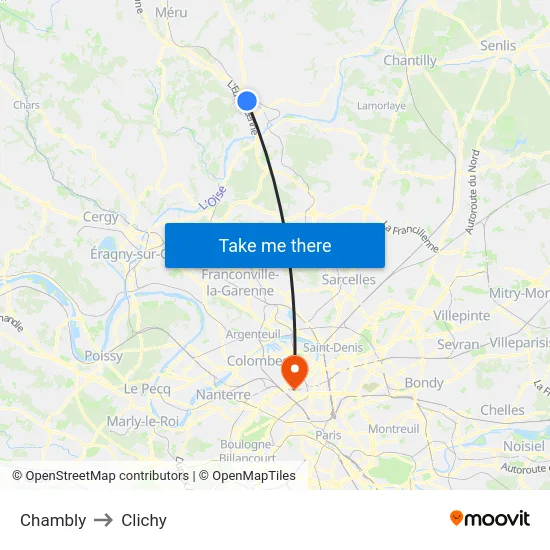 Chambly to Clichy map