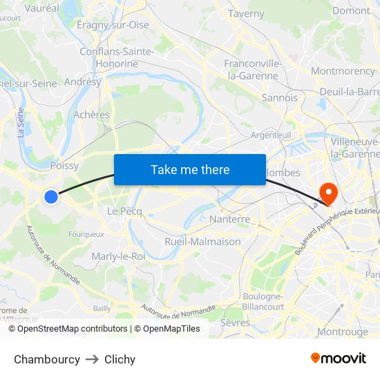 Chambourcy to Clichy map