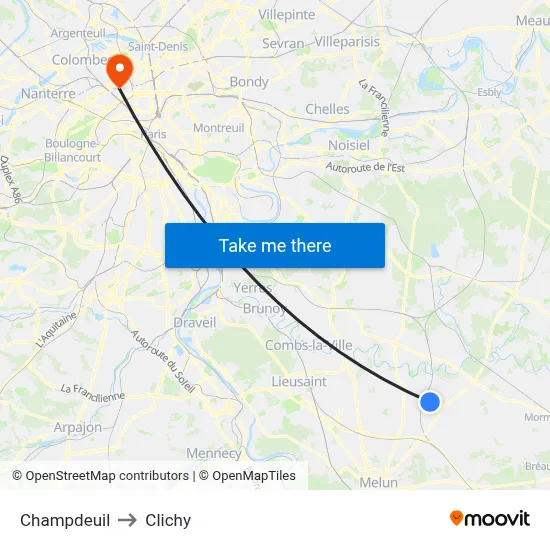 Champdeuil to Clichy map