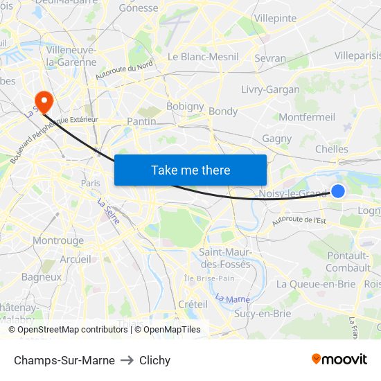 Champs-Sur-Marne to Clichy map