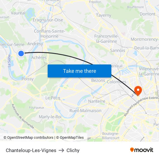 Chanteloup-Les-Vignes to Clichy map