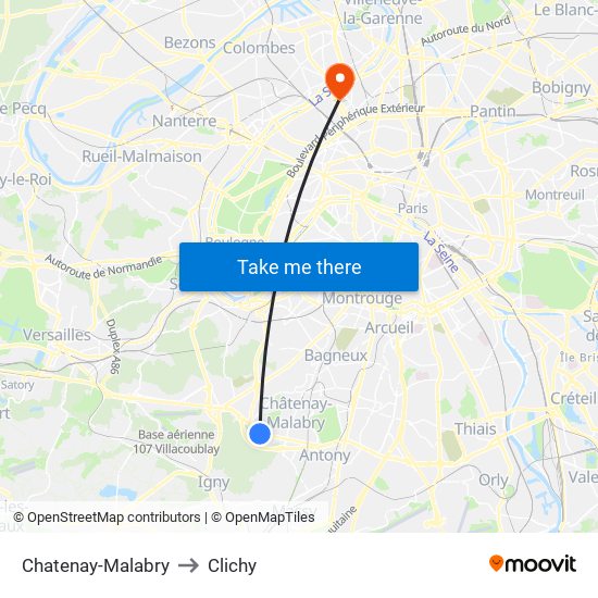 Chatenay-Malabry to Clichy map