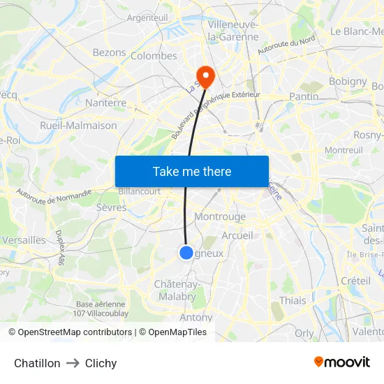 Chatillon to Clichy map