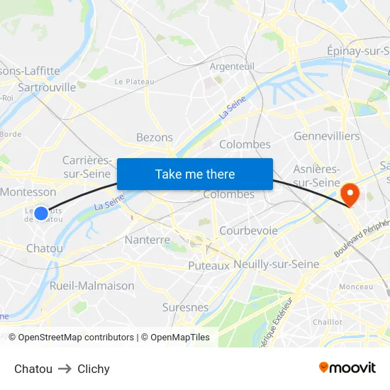 Chatou to Clichy map
