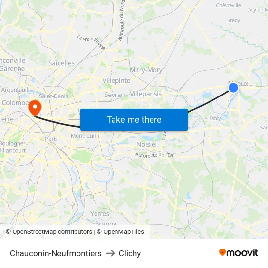 Chauconin-Neufmontiers to Clichy map