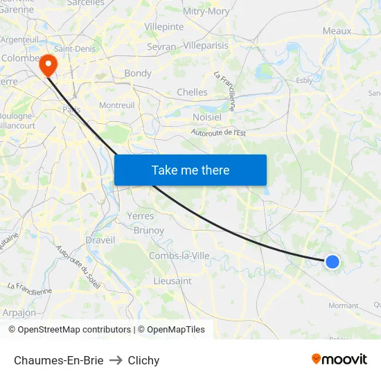 Chaumes-En-Brie to Clichy map