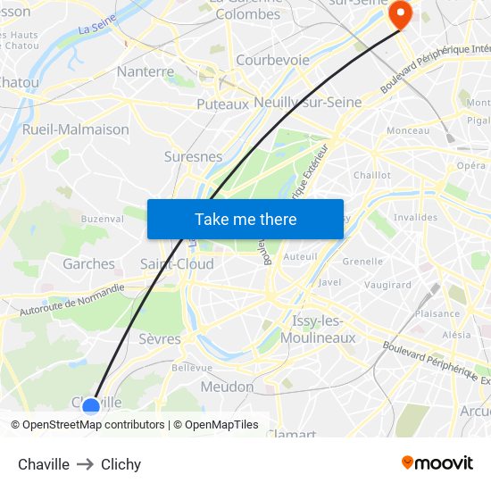 Chaville to Clichy map