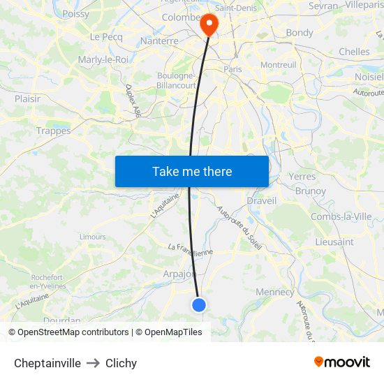 Cheptainville to Clichy map