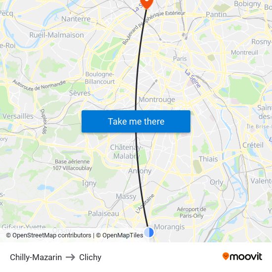 Chilly-Mazarin to Clichy map