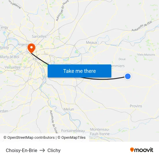 Choisy-En-Brie to Clichy map