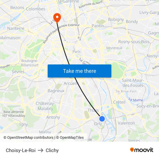 Choisy-Le-Roi to Clichy map