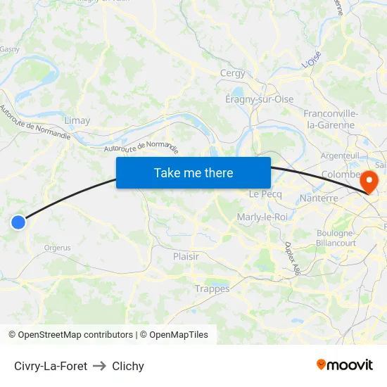 Civry-La-Foret to Clichy map