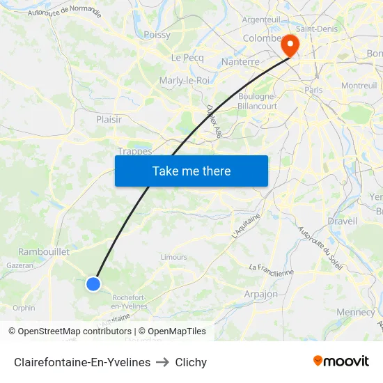 Clairefontaine-En-Yvelines to Clichy map