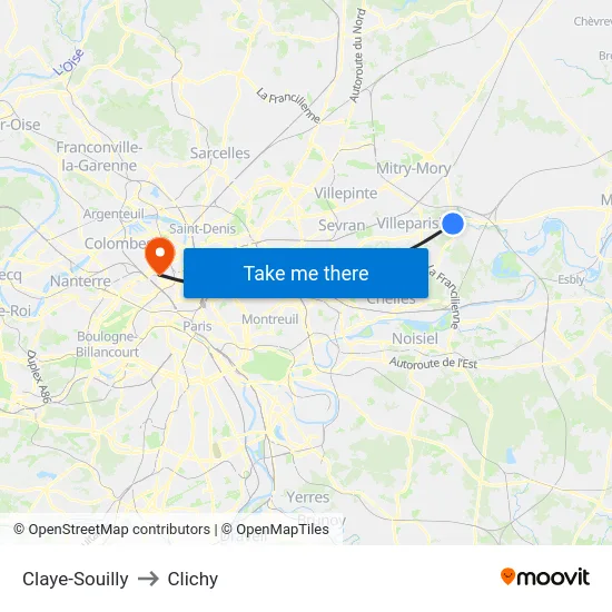 Claye-Souilly to Clichy map