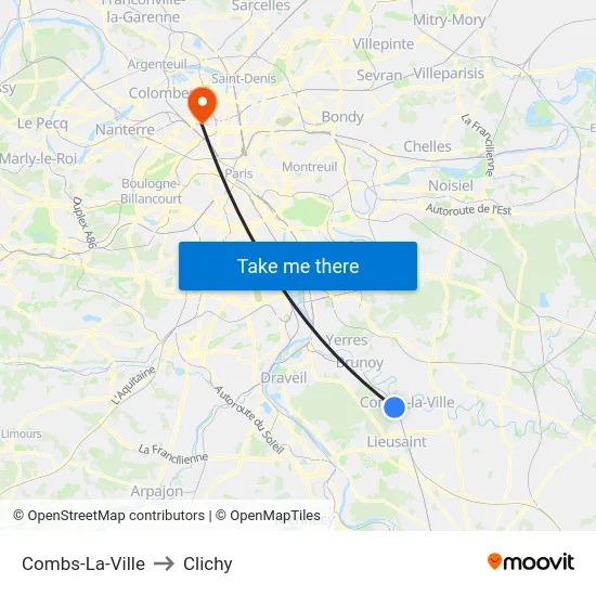 Combs-La-Ville to Clichy map