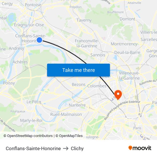Conflans-Sainte-Honorine to Clichy map