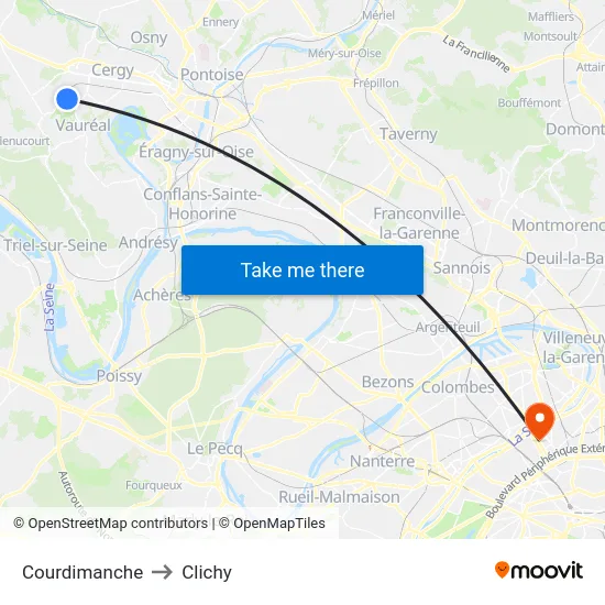 Courdimanche to Clichy map