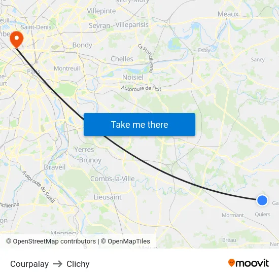 Courpalay to Clichy map