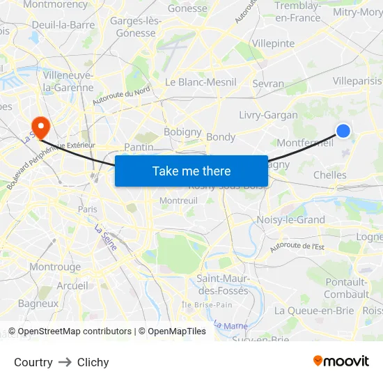 Courtry to Clichy map