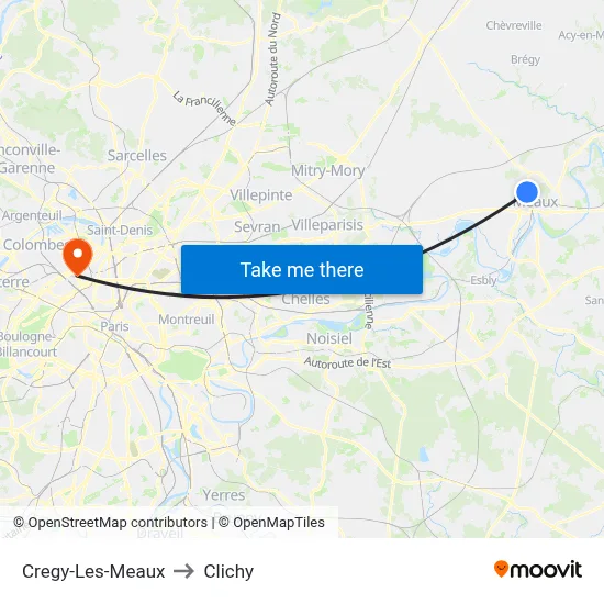 Cregy-Les-Meaux to Clichy map