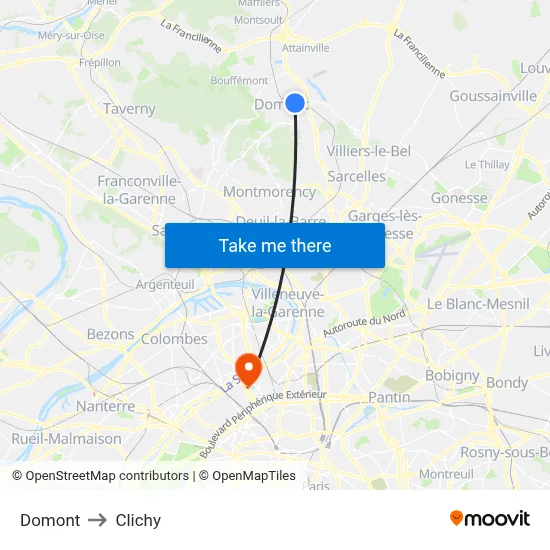 Domont to Clichy map