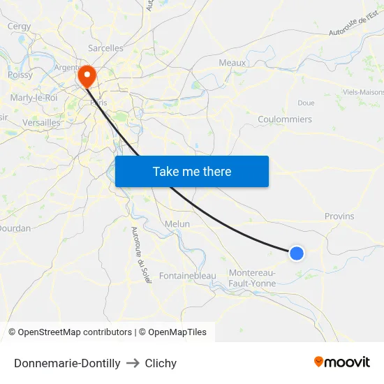 Donnemarie-Dontilly to Clichy map