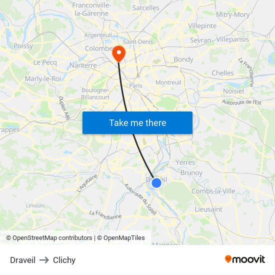 Draveil to Clichy map
