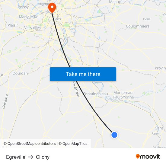 Egreville to Clichy map