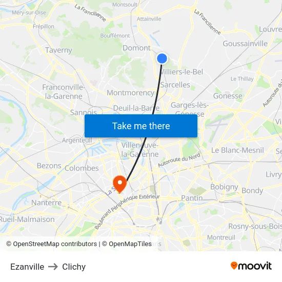 Ezanville to Clichy map
