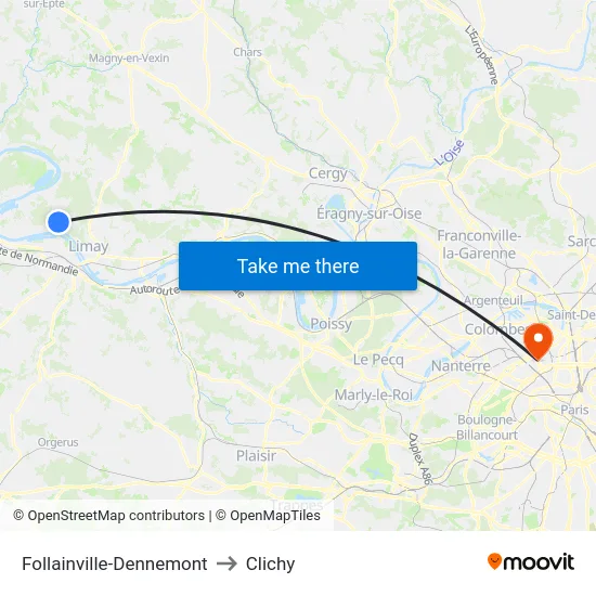 Follainville-Dennemont to Clichy map