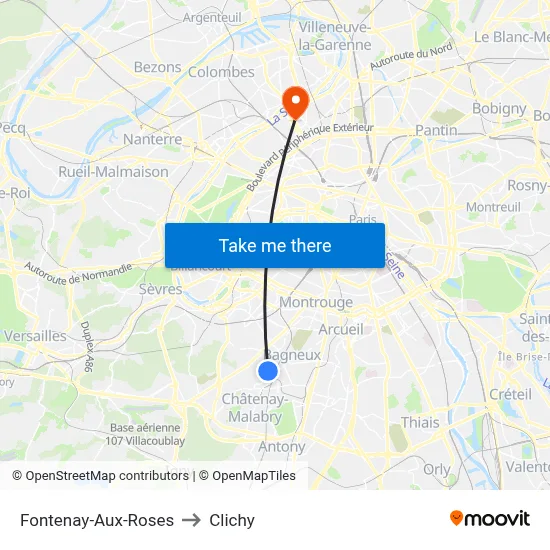 Fontenay-Aux-Roses to Clichy map