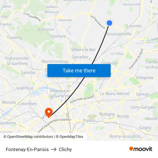 Fontenay-En-Parisis to Clichy map