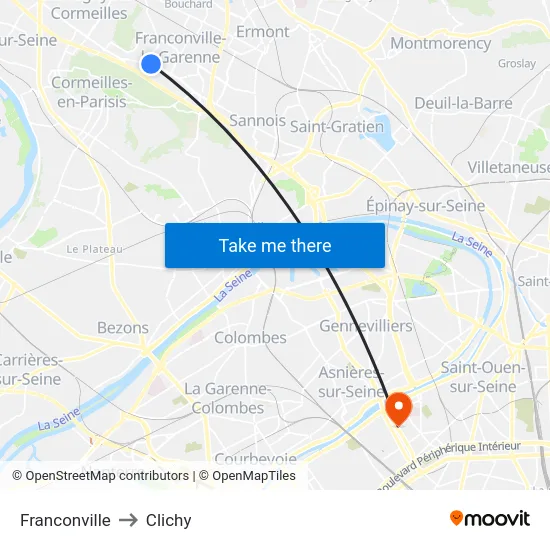 Franconville to Clichy map