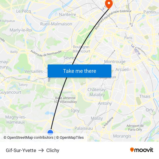 Gif-Sur-Yvette to Clichy map