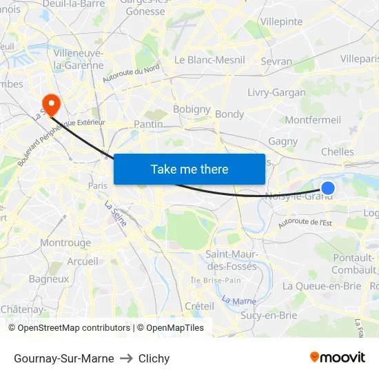 Gournay-Sur-Marne to Clichy map