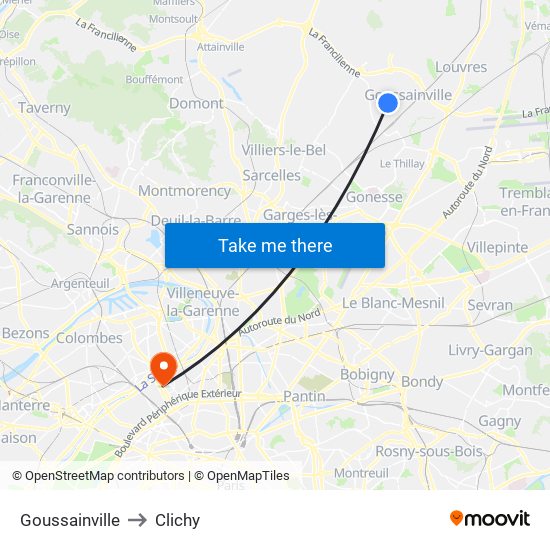 Goussainville to Clichy map