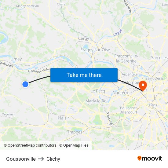 Goussonville to Clichy map