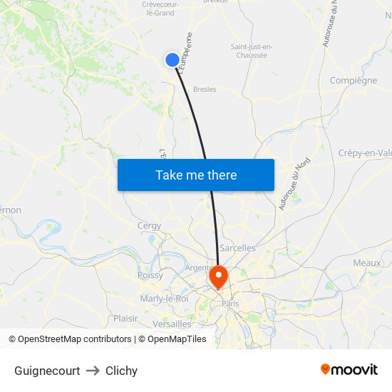 Guignecourt to Clichy map