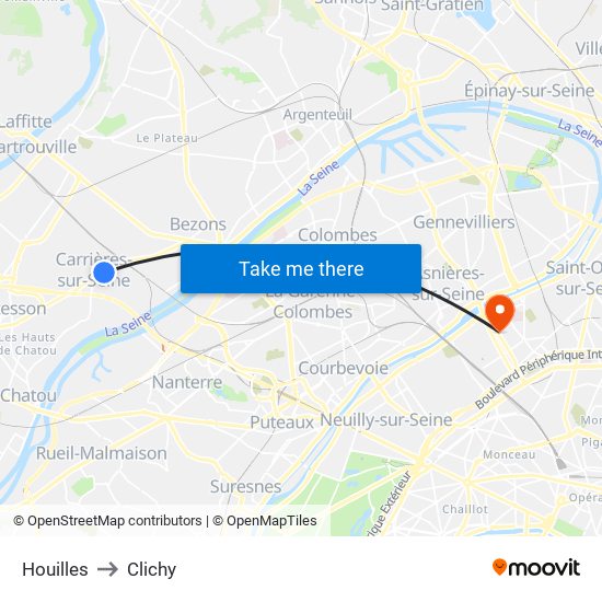Houilles to Clichy map