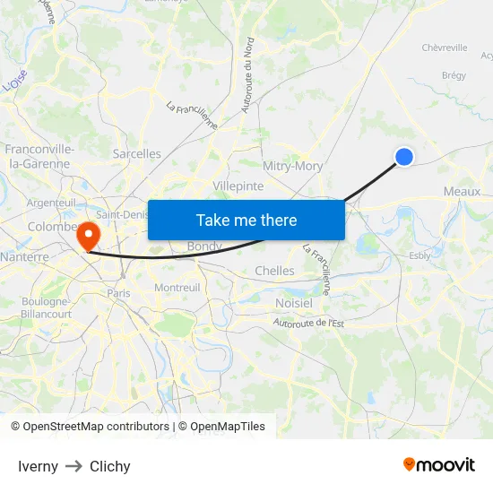 Iverny to Clichy map