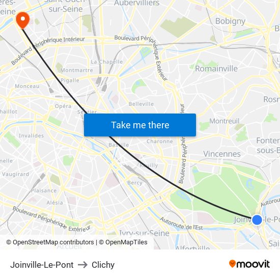 Joinville-Le-Pont to Clichy map