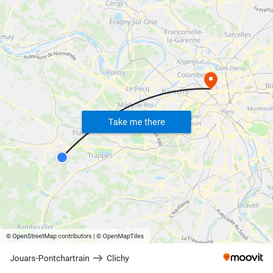 Jouars-Pontchartrain to Clichy map